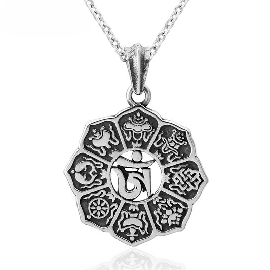 Planderful Tibetan Lotus Amulet Pendant Necklace For Unisex Protection And Everyday Wear Titanium Steel