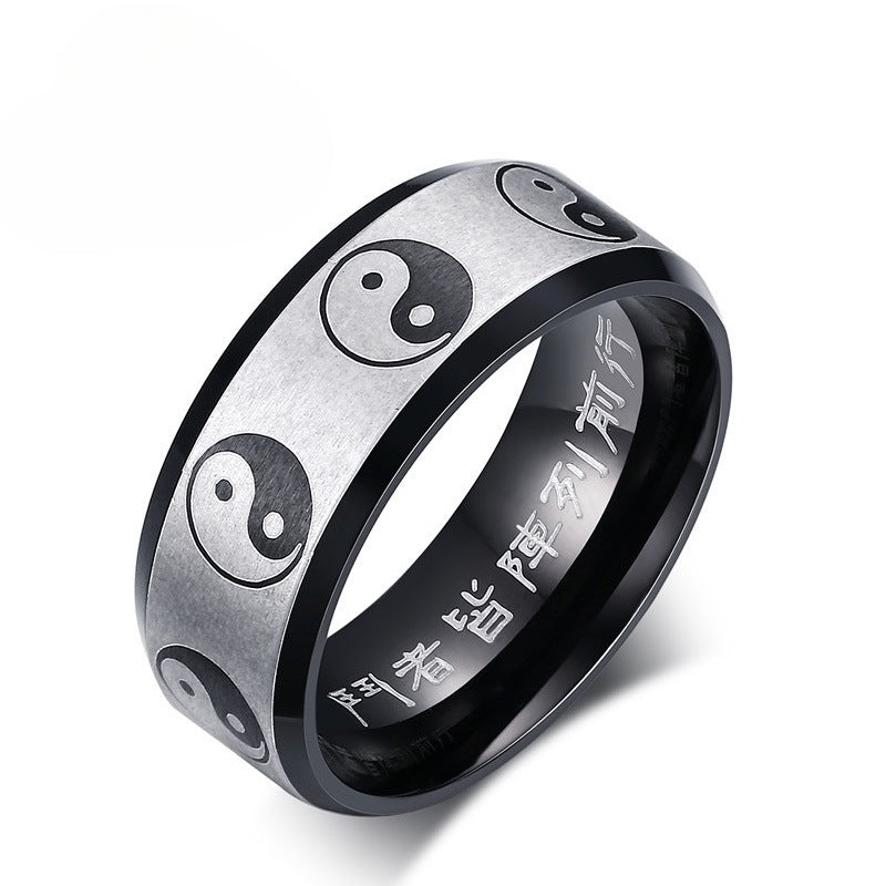 Chinese Style Jewelry Bagua Ring for Men Stainless Steel