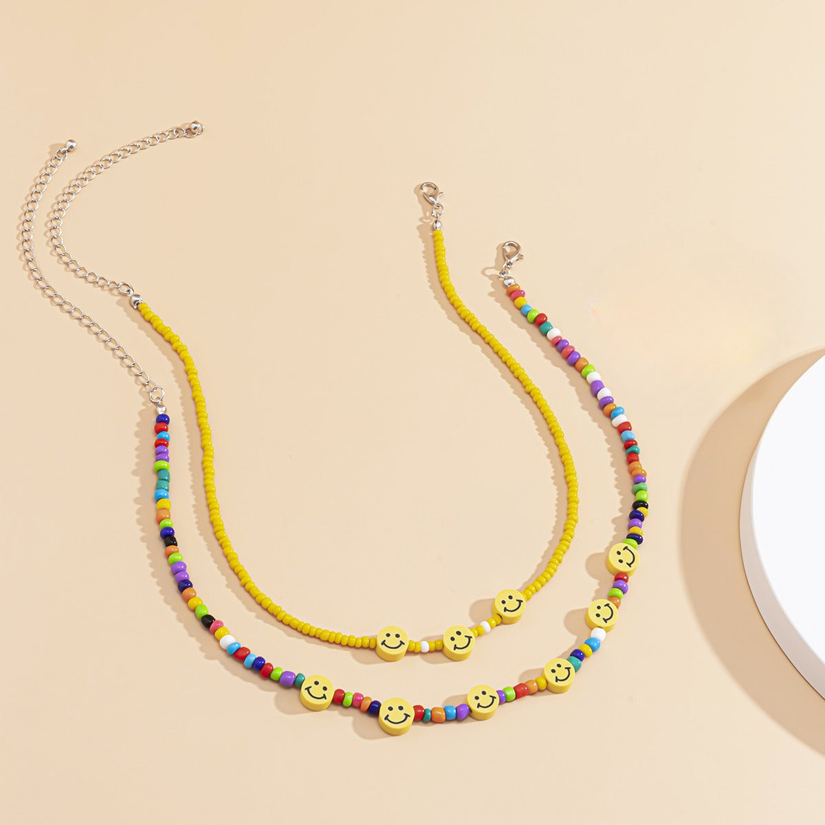 Planderful Vienna Verve Necklace For Women Geometric Beaded Jewelry With Colorful Smileys And Punk Edge
