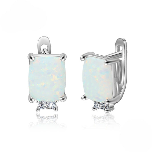 Planderful Jewelry Opal Earrings In Sterling Silver S925, Elegant Rectangle Stud Earrings