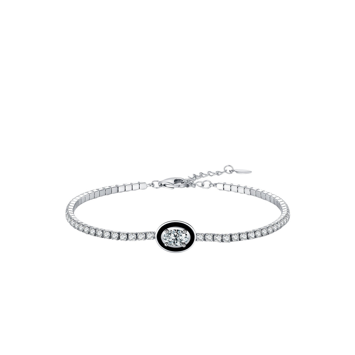 925 Sterling Silver Black Geometric Enamel Bracelet