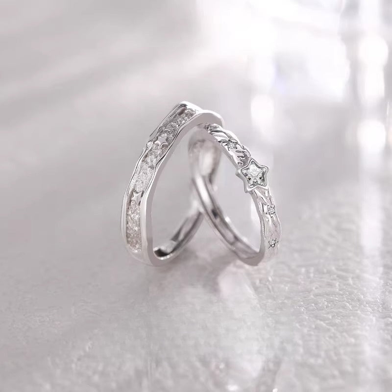 Planderful Polaris 925 Sterling Silver Couple Ring For Couples Adjustable Gift For Girlfriend Boyfriend