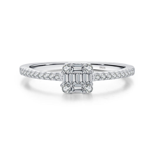 Small Fresh and Simple Stacked Zircon Sterling Silver Ring Set for Women