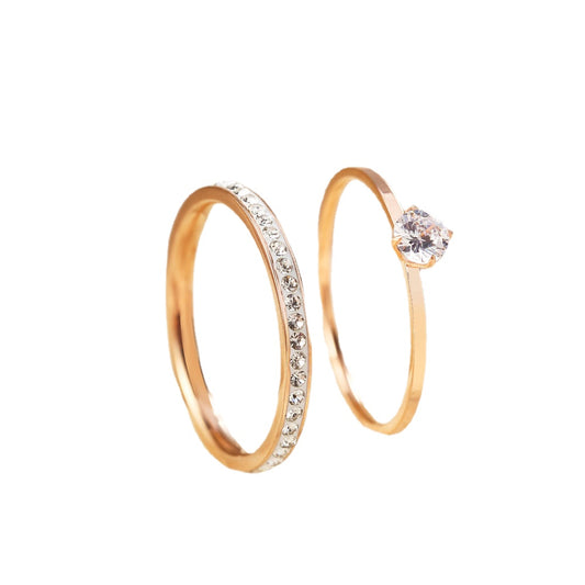 Sparkling Zircon Rose Gold Double Ring for Women - Titanium Steel Statement Ring