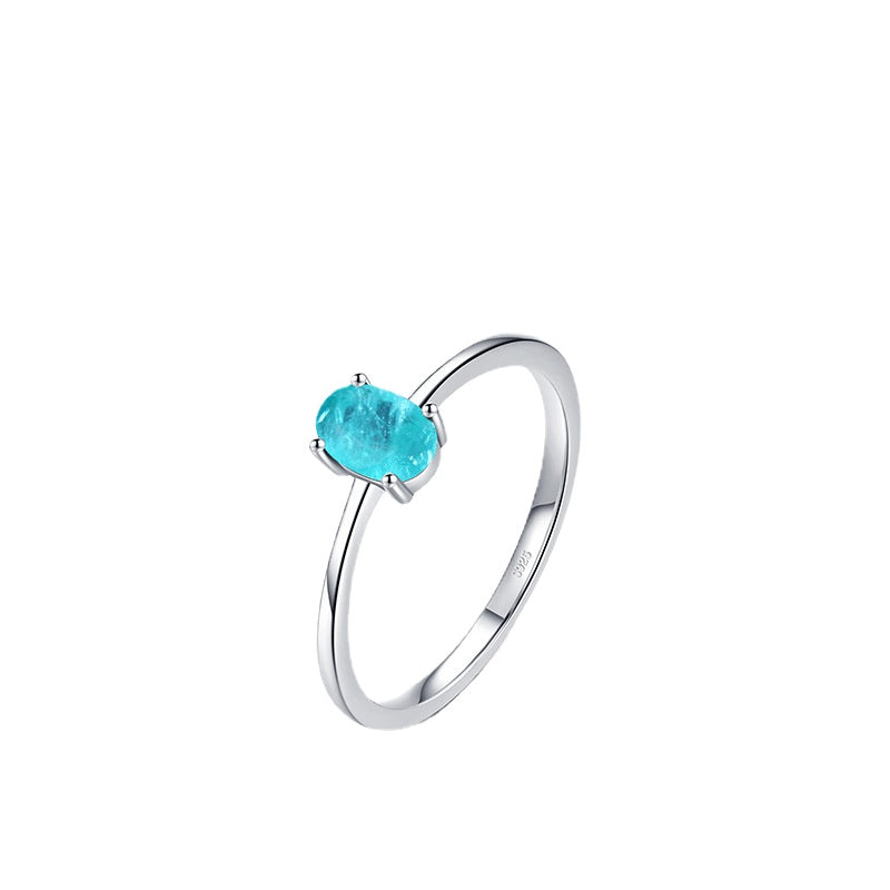 Elegant S925 Sterling Silver Egg Shaped Imitation Palaiba Tourmaline Ring for Women - Size 5-10