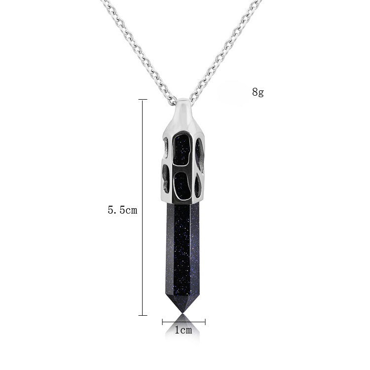 Titanium Steel Pendant Necklace For Men Personalized Hexagonal Prism Gem Sword Design With Statement Style Planderful