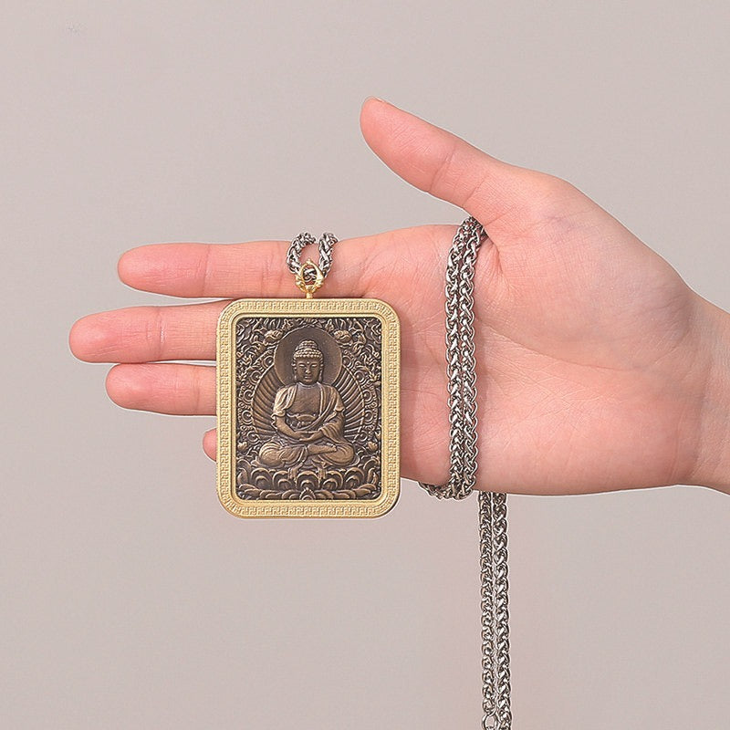 Steel Necklace - Vintage Zodiac Amitabha Buddha Pendant With Eight Guardian Saints For Men And Women