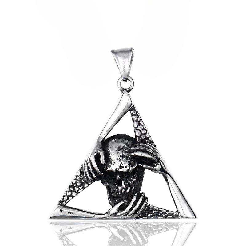 Personalized Punk Goth Skull Triangle Pendant for Men - Wholesale Stainless Steel Jewelry from Europe and America