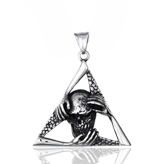 Personalized Punk Goth Skull Triangle Pendant for Men - Wholesale Stainless Steel Jewelry from Europe and America
