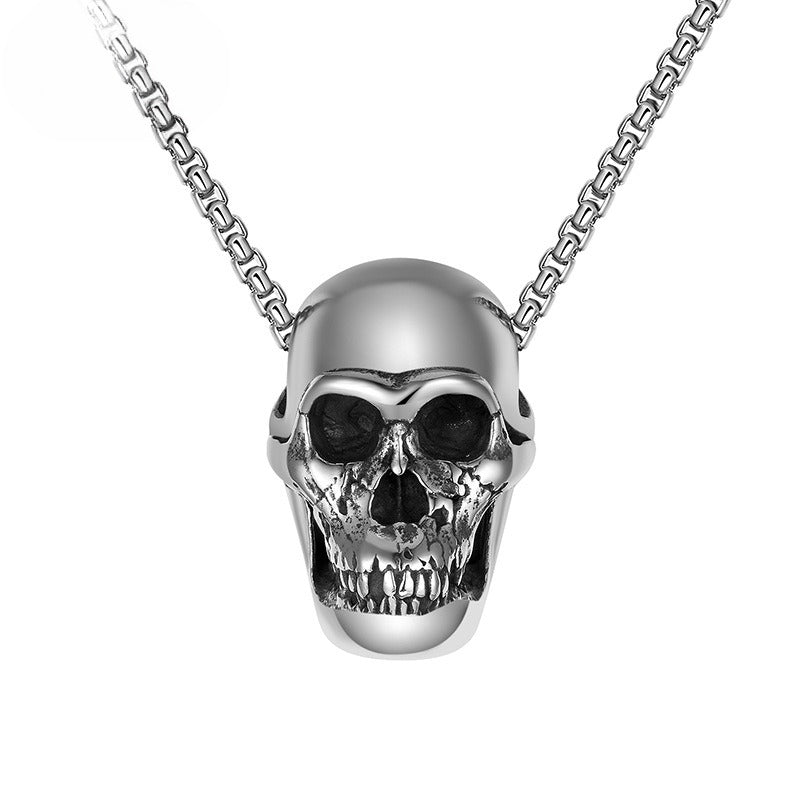 Titanium Steel Necklace - Vintage Skull Pendant For Men, Retro Gothic Jewelry, Everyday Wear