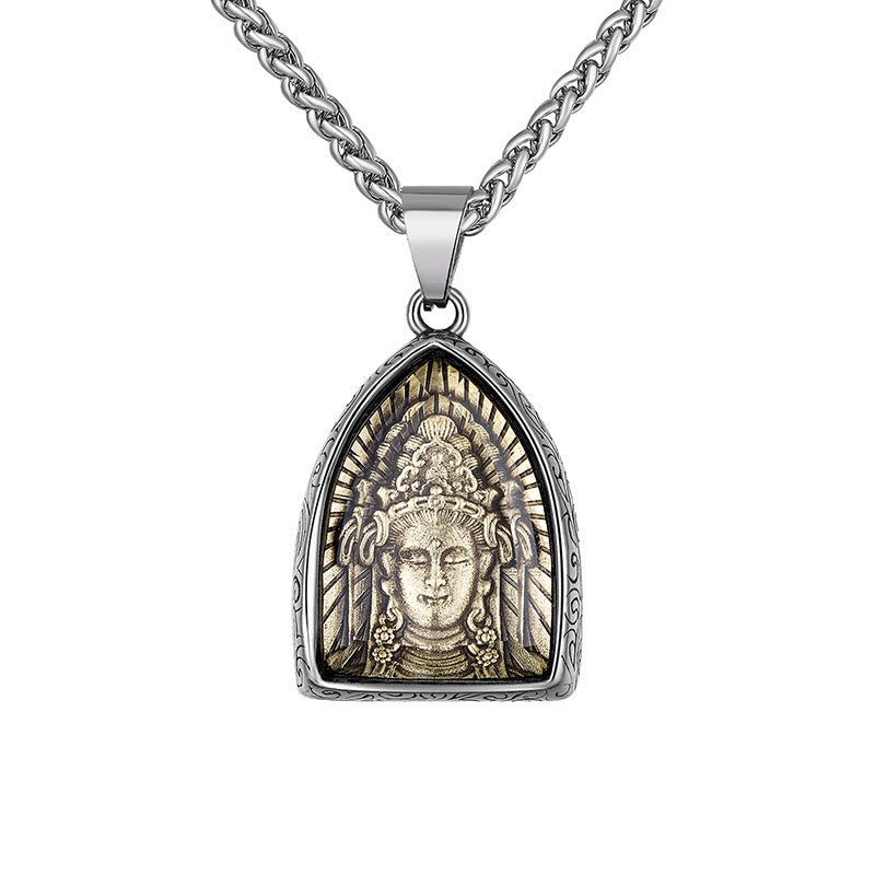 Steel Necklace – Vintage Eight Patron Saints Natal Amulet Zodiac Pendant For Boys