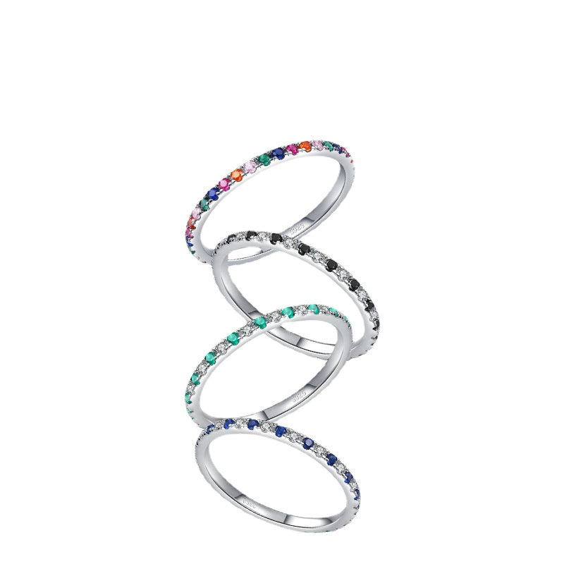 Simple Sterling Silver Micro-Inlay Ring with Zircon Gemstones