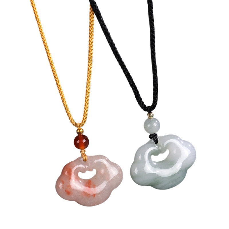 999 Silver Agate Jade Ruyi Lock Pendant Necklace