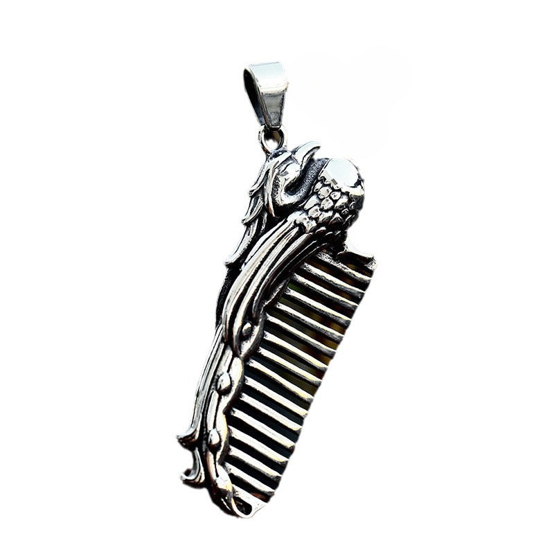 Titanium Steel Retro Personalized Men's Pendant Comb Accessory for Wholesale