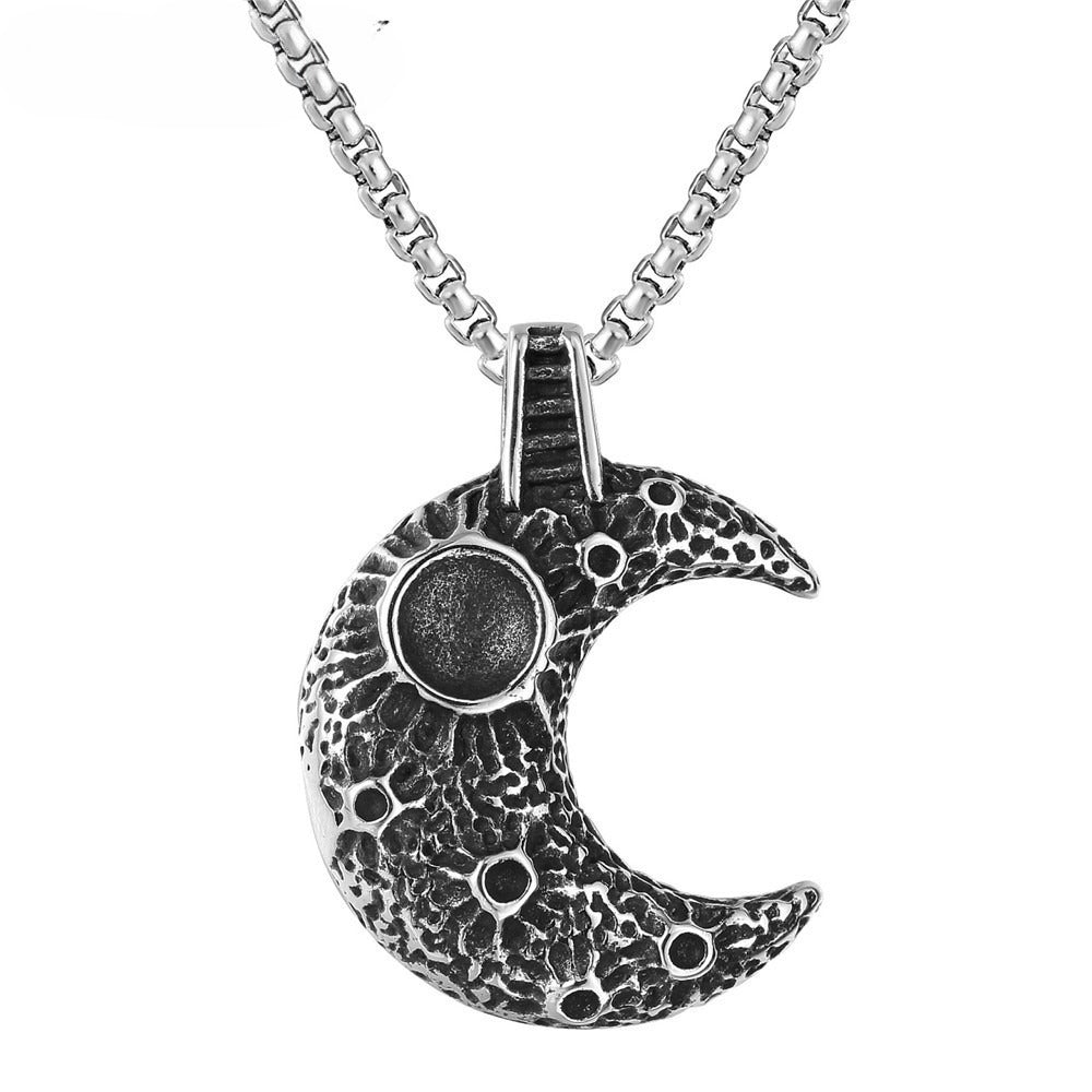 Planderful Moon Pendant Necklace Personalized Retro Moon Surface Titanium Stainless Steel Unisex Protection Statement