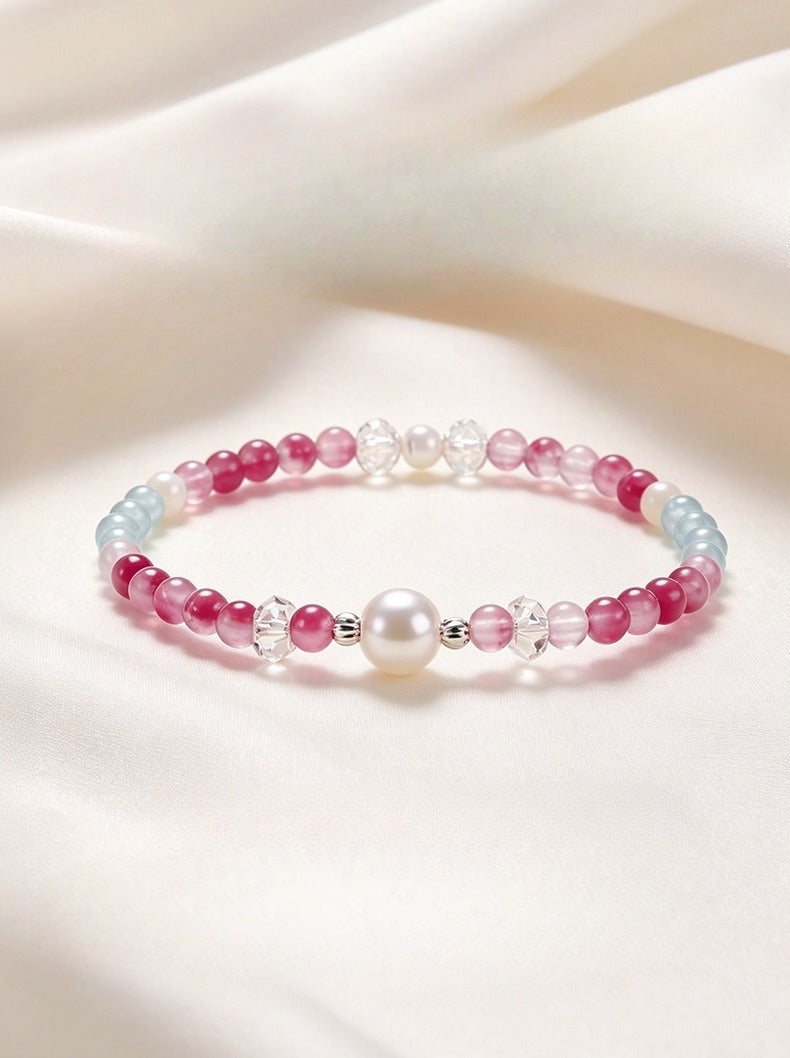 Aquamarine Rose Quartz Chalcedony Bracelet