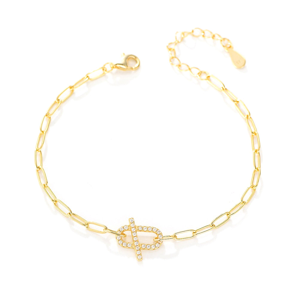 S925 Sterling Silver Bracelet Geometric Ring Micro-Inlaid Zircon Chain Bracelet Silver Chain Decoration