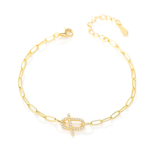 S925 Sterling Silver Bracelet Geometric Ring Micro-Inlaid Zircon Chain Bracelet Silver Chain Decoration