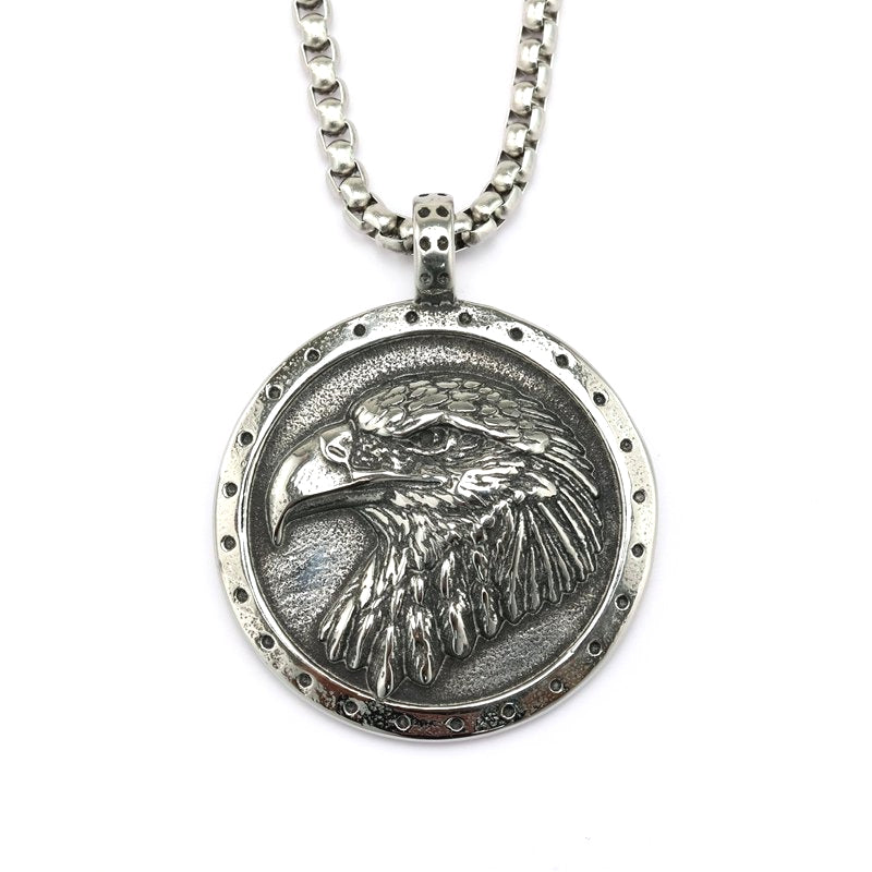 Unisex Double Sided Eagle Pendant Necklace In Retro Stainless Steel By Planderful