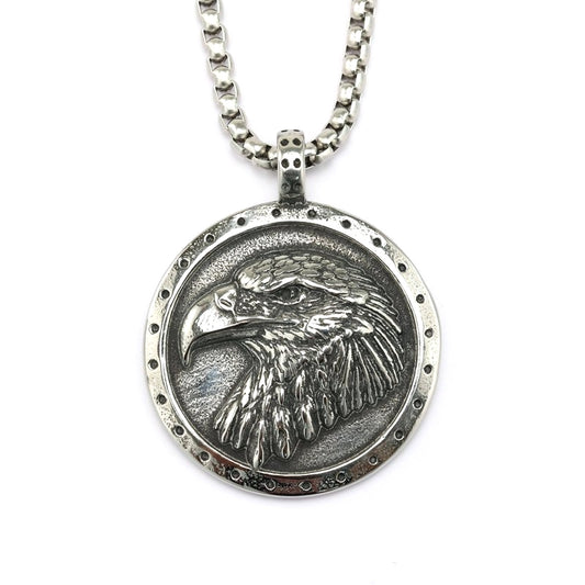 Unisex Double Sided Eagle Pendant Necklace In Retro Stainless Steel By Planderful