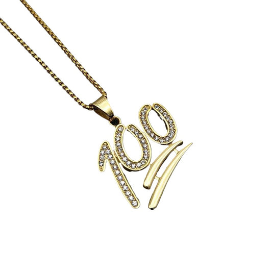 Planderful Hip Hop Necklace Gold Plated Zircon Pendant Titanium Steel 100Point Jewelry For Trendsetting Fans