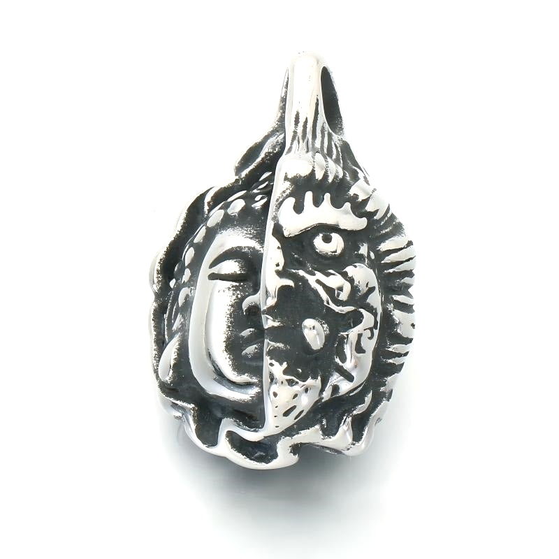 Dark Wind Double Sickle Reaper Pendant Angel Portrait Pendant Two-Sided Buddha Head Stainless Necklace