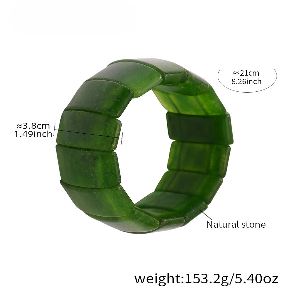 Planderful Jadeite Green Wide Faced Elastic Bracelet Women