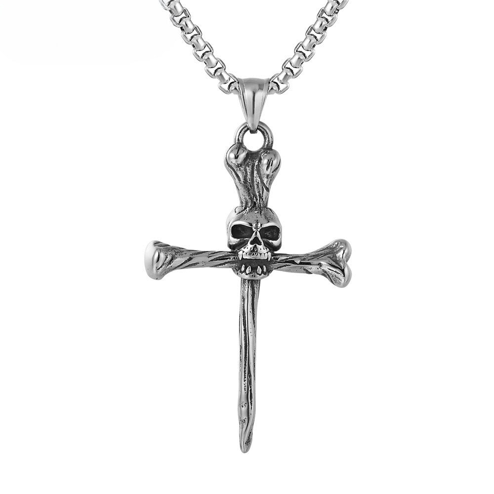 Bone Cross Skull Titanium Steel Pendant Necklace