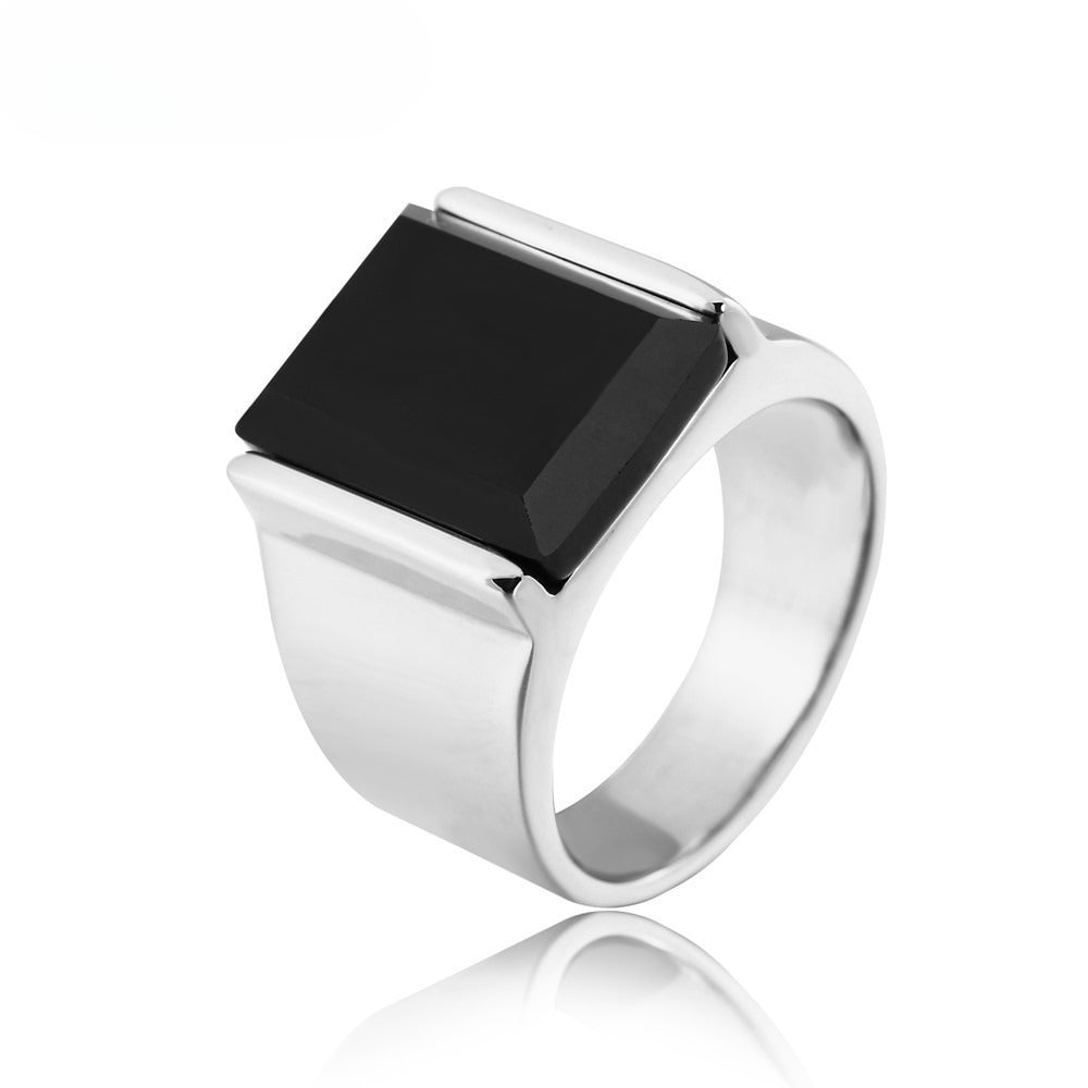 Planderful Titanium Steel Turquoise Ring For Men Unisex European American Statement Bold Protection Jewelry