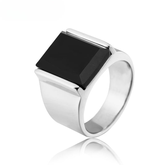Planderful Titanium Steel Turquoise Ring For Men Unisex European American Statement Bold Protection Jewelry