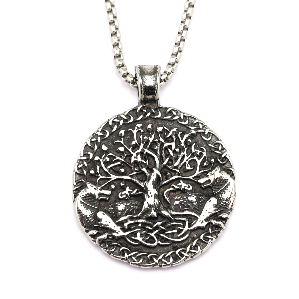 Planderful Viking Tree Of Life Pendant Necklace Stainless Steel Double Sided For Men And Women