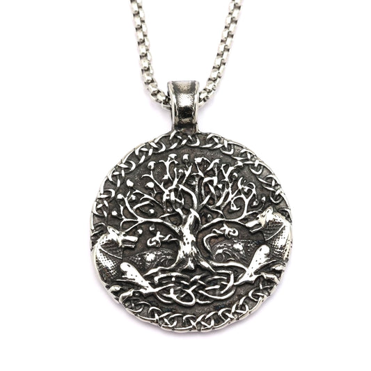 Planderful Viking Tree Of Life Pendant Necklace Stainless Steel Double Sided For Men And Women