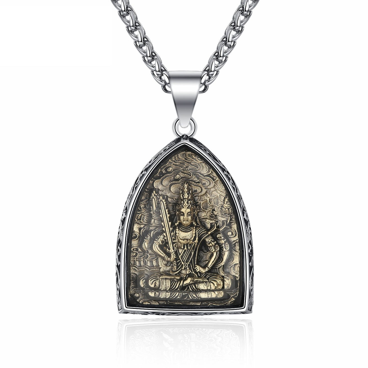 Steel Necklace – Elegant Chinese Buddha Amulet Pendant With Eight Guardian Deities