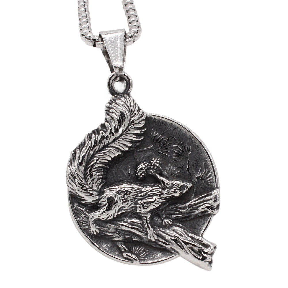 Retro Titanium Steel Pendant for Men - Simple European and American Squirrel Design