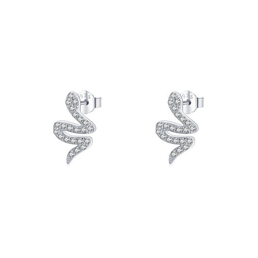Sterling Silver Snake Earrings with Zircon Embellishments