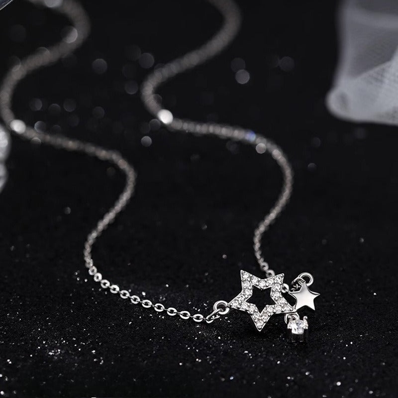 Planderful Sterling Silver Zircon Star Necklace For Women Luxurious Clavicle Chain Pendant
