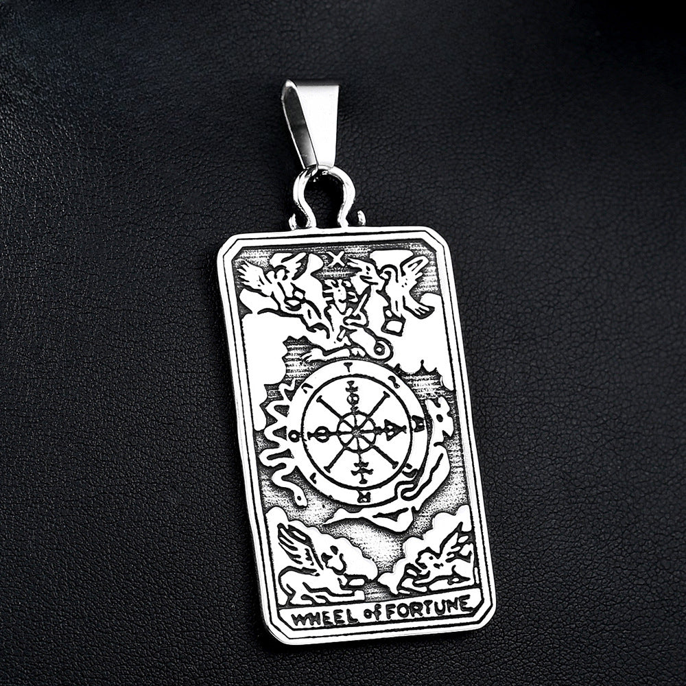 Retro Tarot Pendant for Men - European and American Titanium Steel Jewelry, Unique Relief Design