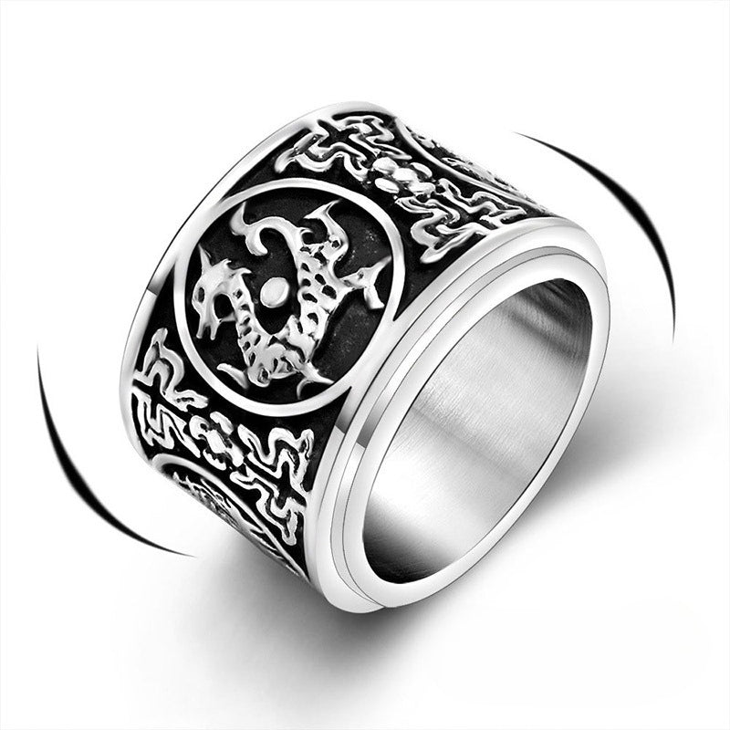 Men's Titanium Steel Ring Rotatable Four Mythical Beasts