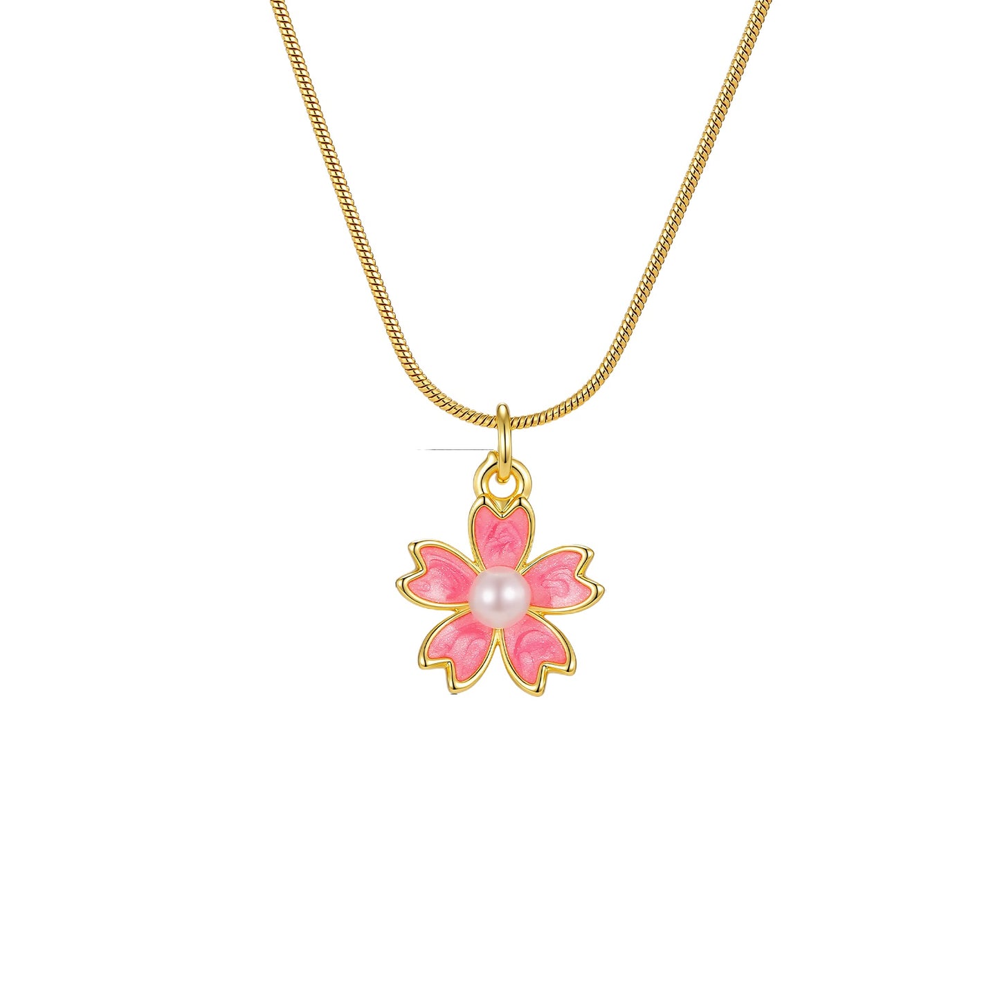 Ladies Pink Oil Drop Flower Imitation Pearl Pendant Necklace – Copper Sweet Flower