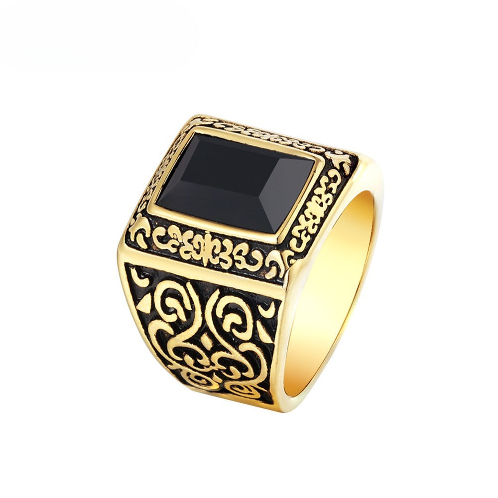 Planderful Mens Titanium Steel Ring Zircon Retro Pattern Unisex Jewelry Gift Everyday Genie Edition