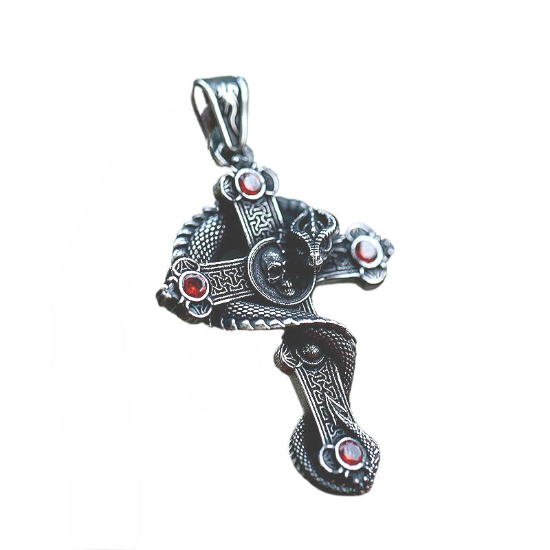 Titanium Steel Retro Cross Dragon Pendant for Men - Foreign Trade Inlaid Stone Jewelry