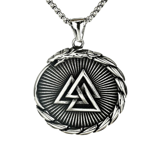 Planderful Shop Viking Titanium Steel Triangular Snowflake Compass Dragon Tail Pendant Necklace For Men