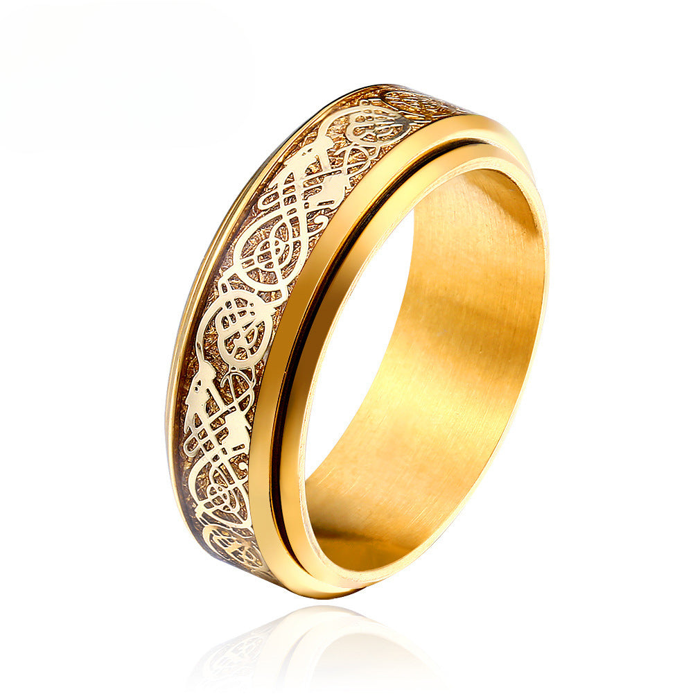 Fashionable Rotatable Titanium Steel Dragon Pattern Ring for Men and Women - Korean Jewelry Wholesale