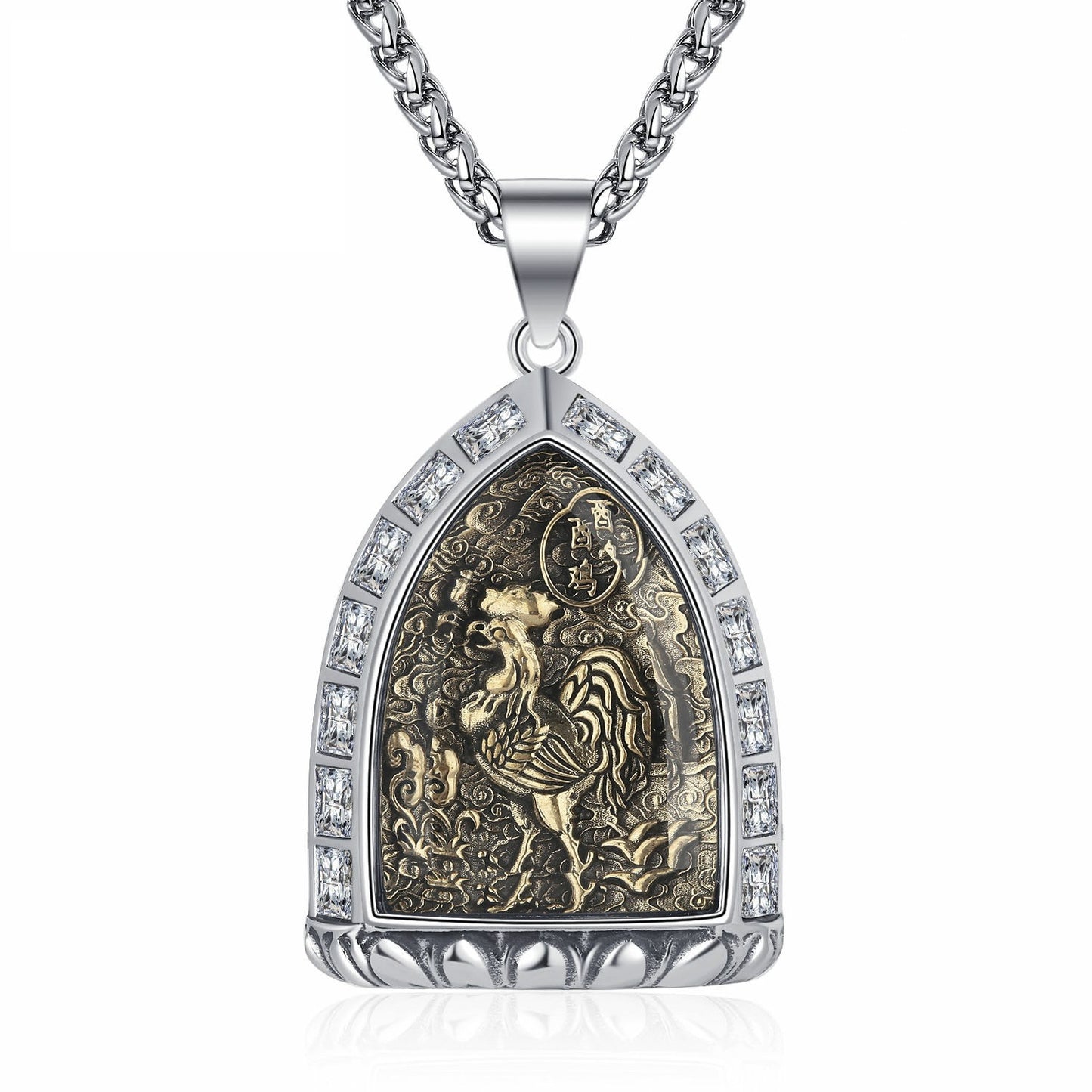 Zircon Necklace – Vintage Zodiac Buddha Pendant for Men Stainless Steel by Planderful