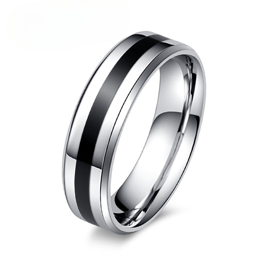Stainless Steel Epoxy Black Belt Men's Ring 6mm Stylish Edge