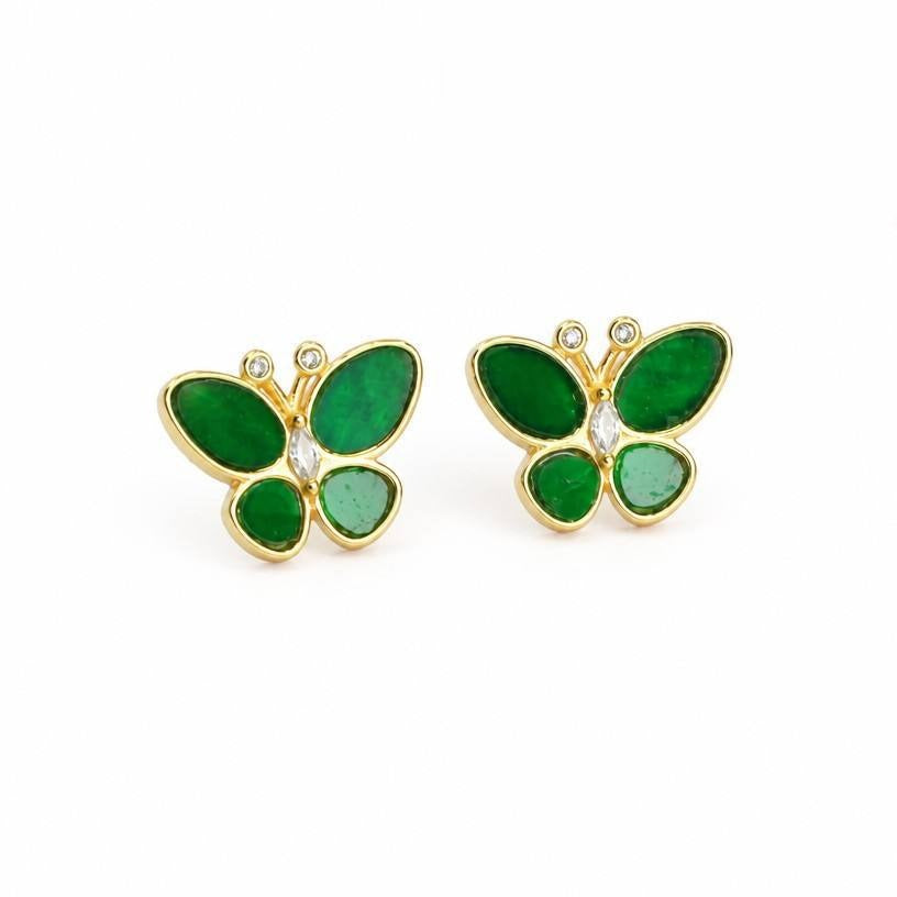 Green Jadeite Butterfly 925 Silver Stud Earrings