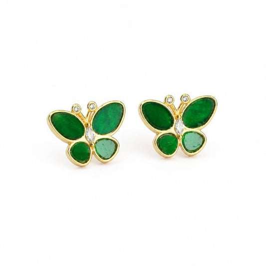 Green Jadeite Butterfly 925 Silver Stud Earrings