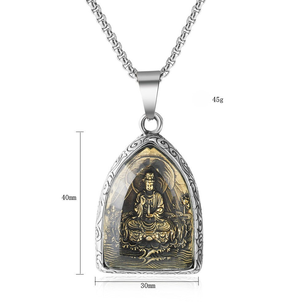 Guanyin Transfer Pendant Unisex Titanium Steel Necklace By Planderful Protective Spiritual Charm For Men And Women