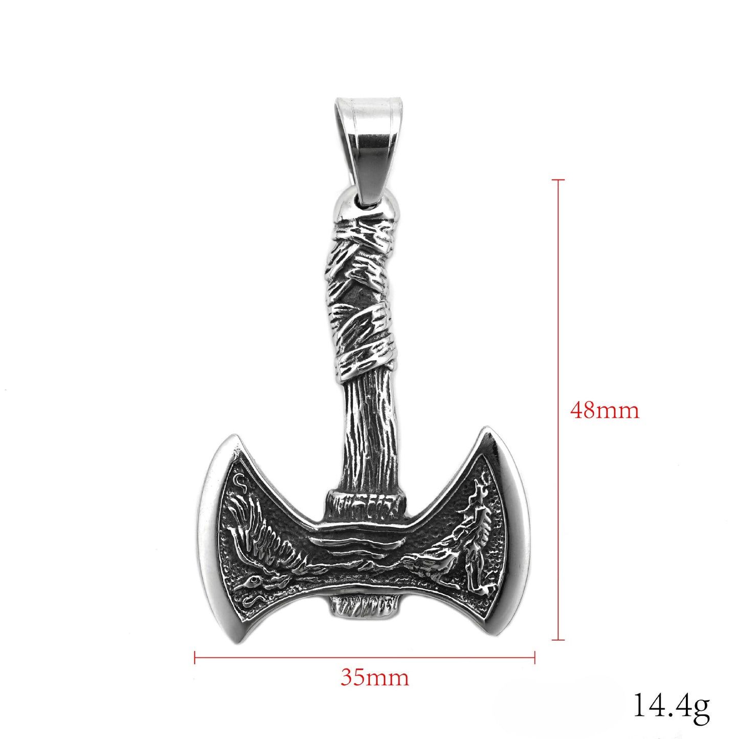 Steel Necklace - Vintage Viking Crow Head Double Axe Pendant