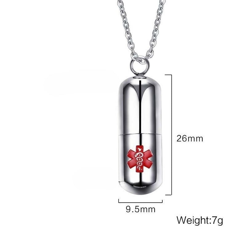 Planderful Stainless Steel Medical Logo Pill Pendant Necklace Keepsake Urn Gift for Women